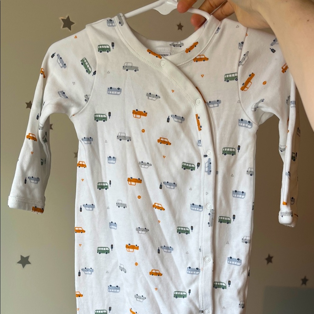 Nordstrom White Onesie with Colorful Car Print
